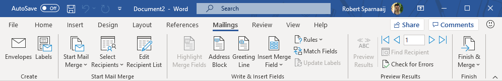 where is the mailings tab in word for mac